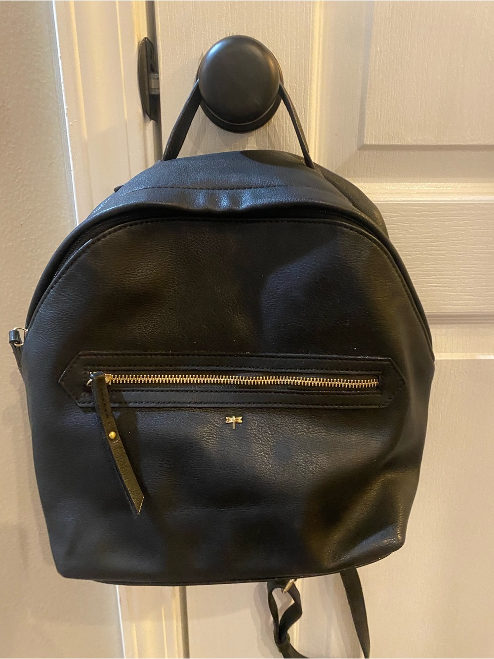 Kate Landry Black Mini Leather Backpack with Gold Zip